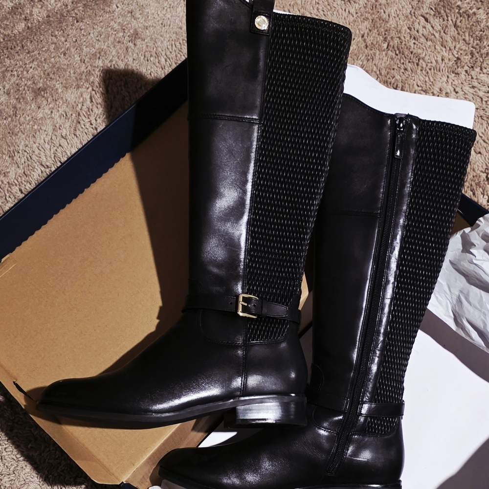 Cole Haan Galina Black Textured Over the Knee Boots